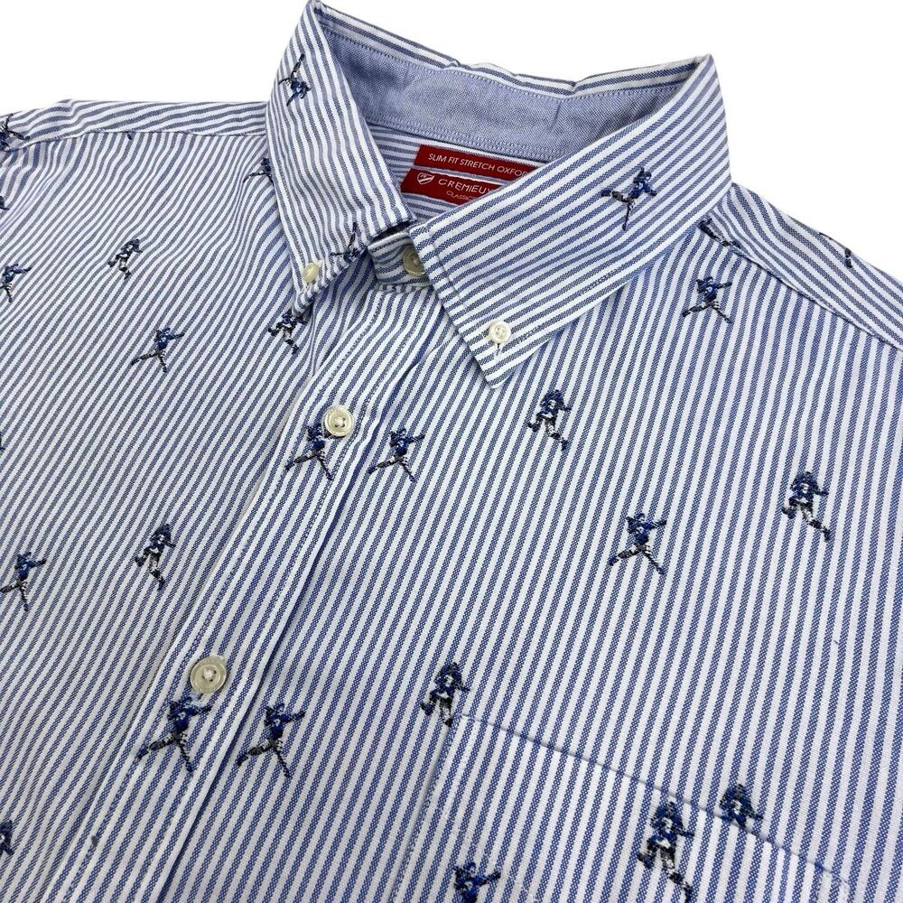 Cremieux Classics Oxford Shirt Men XXL Slim Fit Stretch Football Embroidery AOP